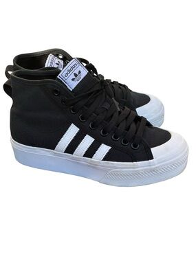 Adidas Original Women’s Nizza Black & White Platform Mid Shoes / Sneakers Sz 8.5